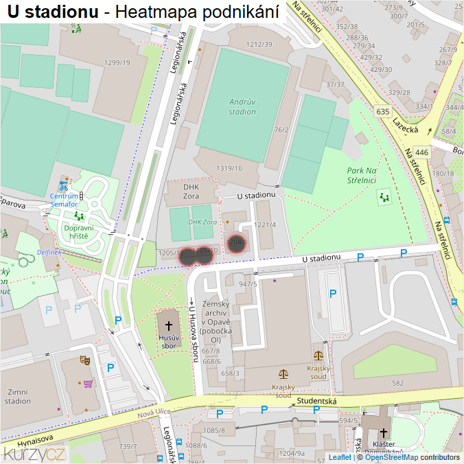 Mapa U stadionu - Firmy v ulici.