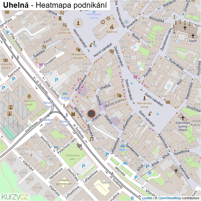 Mapa Uhelná - Firmy v ulici.