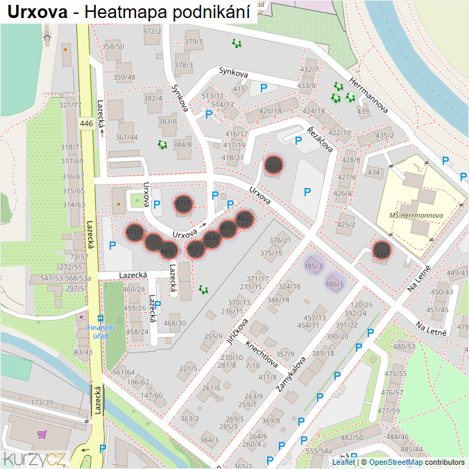 Mapa Urxova - Firmy v ulici.