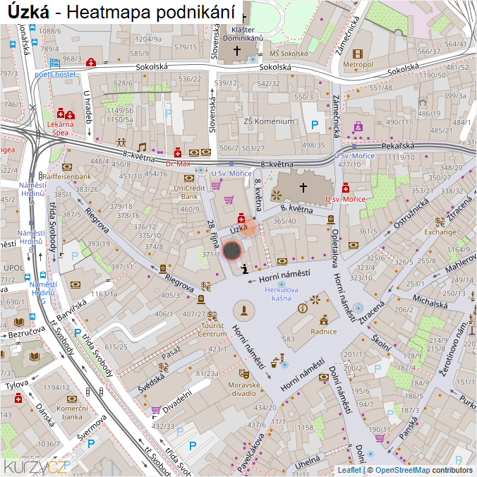 Mapa Úzká - Firmy v ulici.