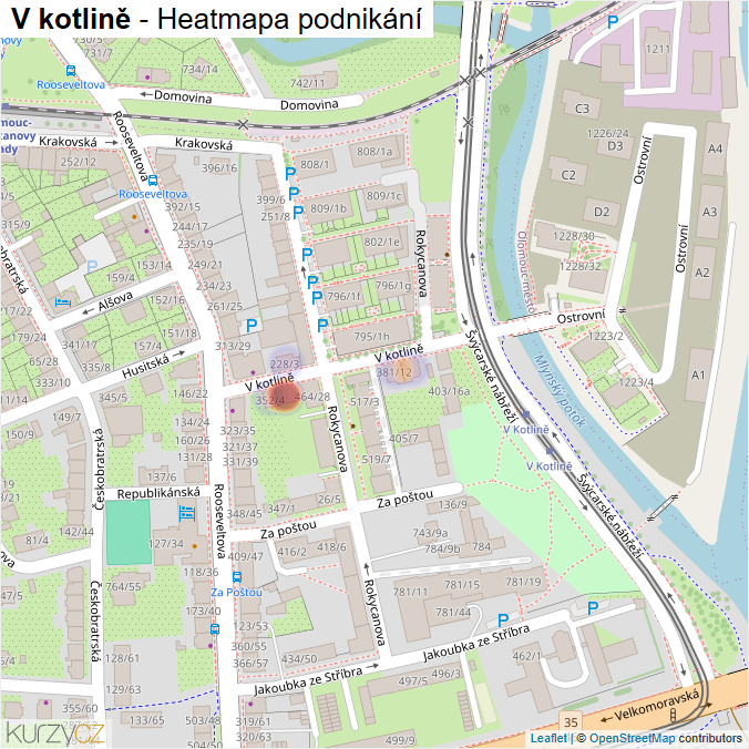 Mapa V kotlině - Firmy v ulici.