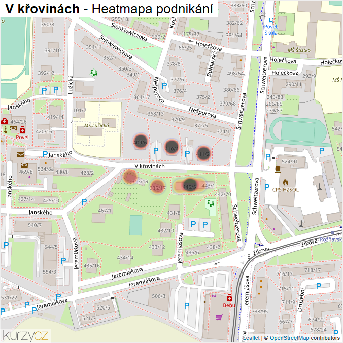 Mapa V křovinách - Firmy v ulici.