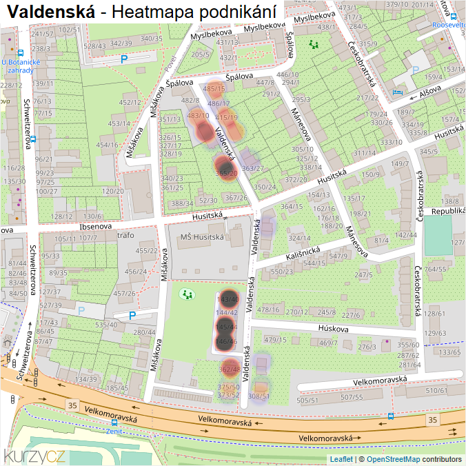 Mapa Valdenská - Firmy v ulici.