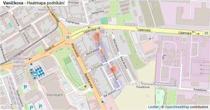 Vaníčkova - mapa podnikání