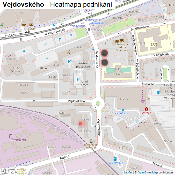 Mapa Vejdovského - Firmy v ulici.