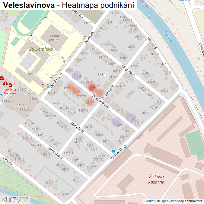 Mapa Veleslavínova - Firmy v ulici.