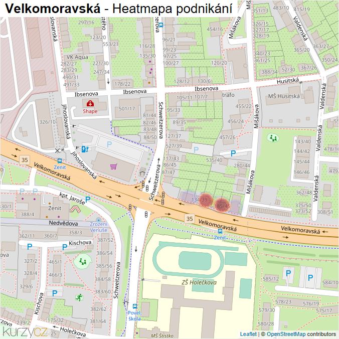Mapa Velkomoravská - Firmy v ulici.