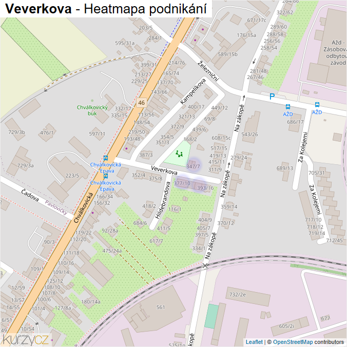 Mapa Veverkova - Firmy v ulici.