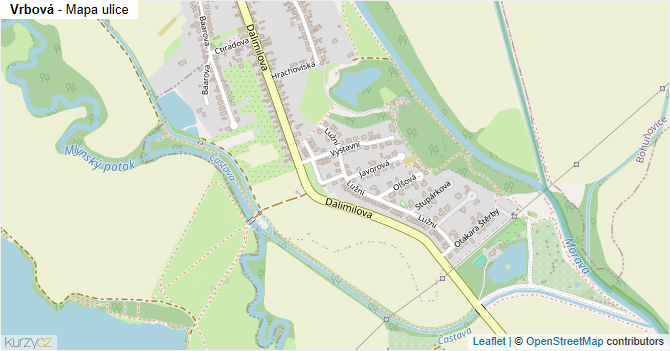 Vrbová - mapa ulice