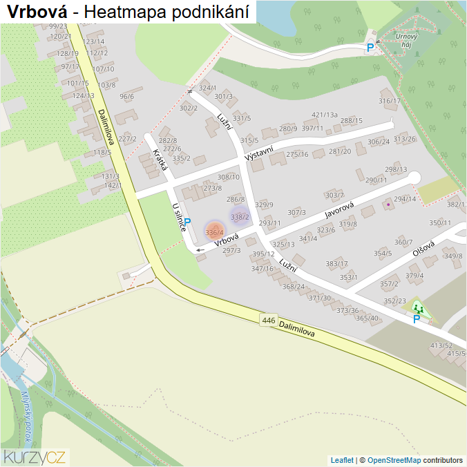 Mapa Vrbová - Firmy v ulici.