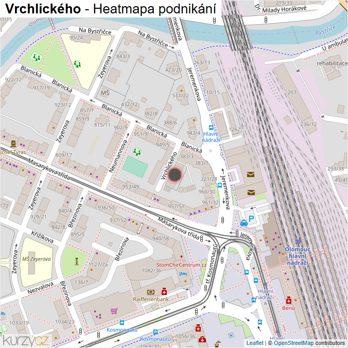 Mapa Vrchlického - Firmy v ulici.