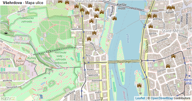 Všehrdova - mapa ulice