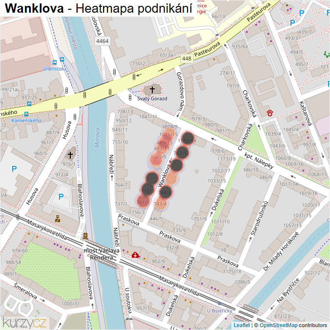 Mapa Wanklova - Firmy v ulici.