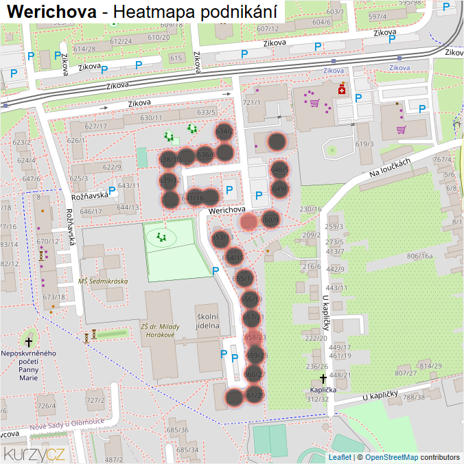 Mapa Werichova - Firmy v ulici.