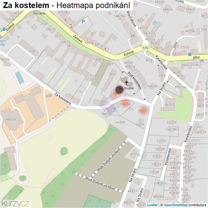 Mapa Za kostelem - Firmy v ulici.