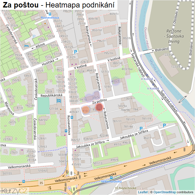 Mapa Za poštou - Firmy v ulici.