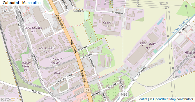 Zahradní - mapa ulice