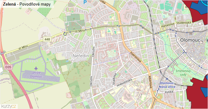 Zelená - záplavové mapy stoleté vody