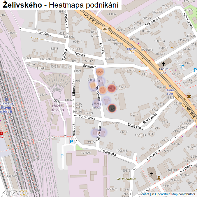 Mapa Želivského - Firmy v ulici.