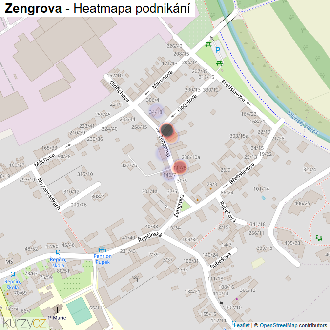 Mapa Zengrova - Firmy v ulici.