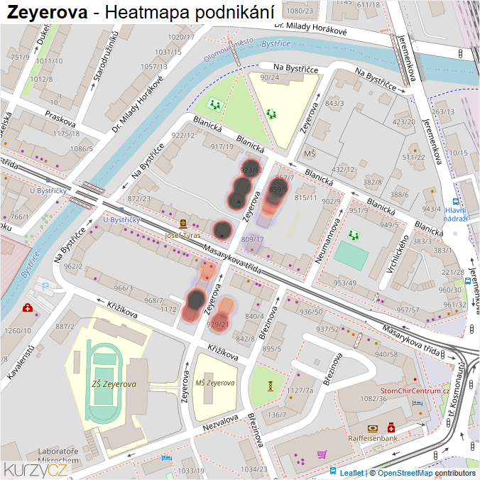 Mapa Zeyerova - Firmy v ulici.