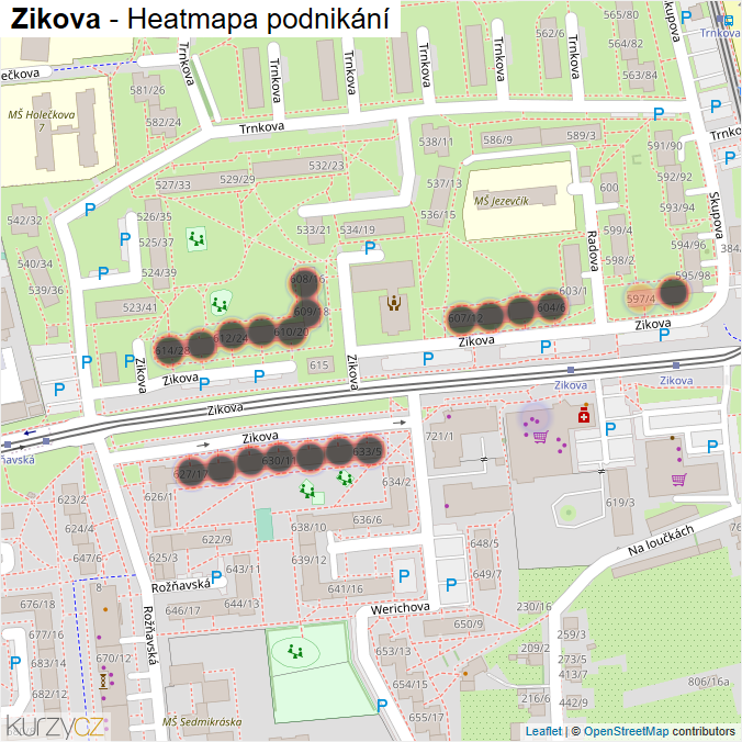Mapa Zikova - Firmy v ulici.