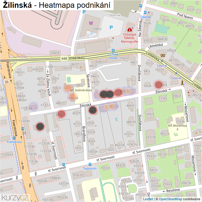 Mapa Žilinská - Firmy v ulici.