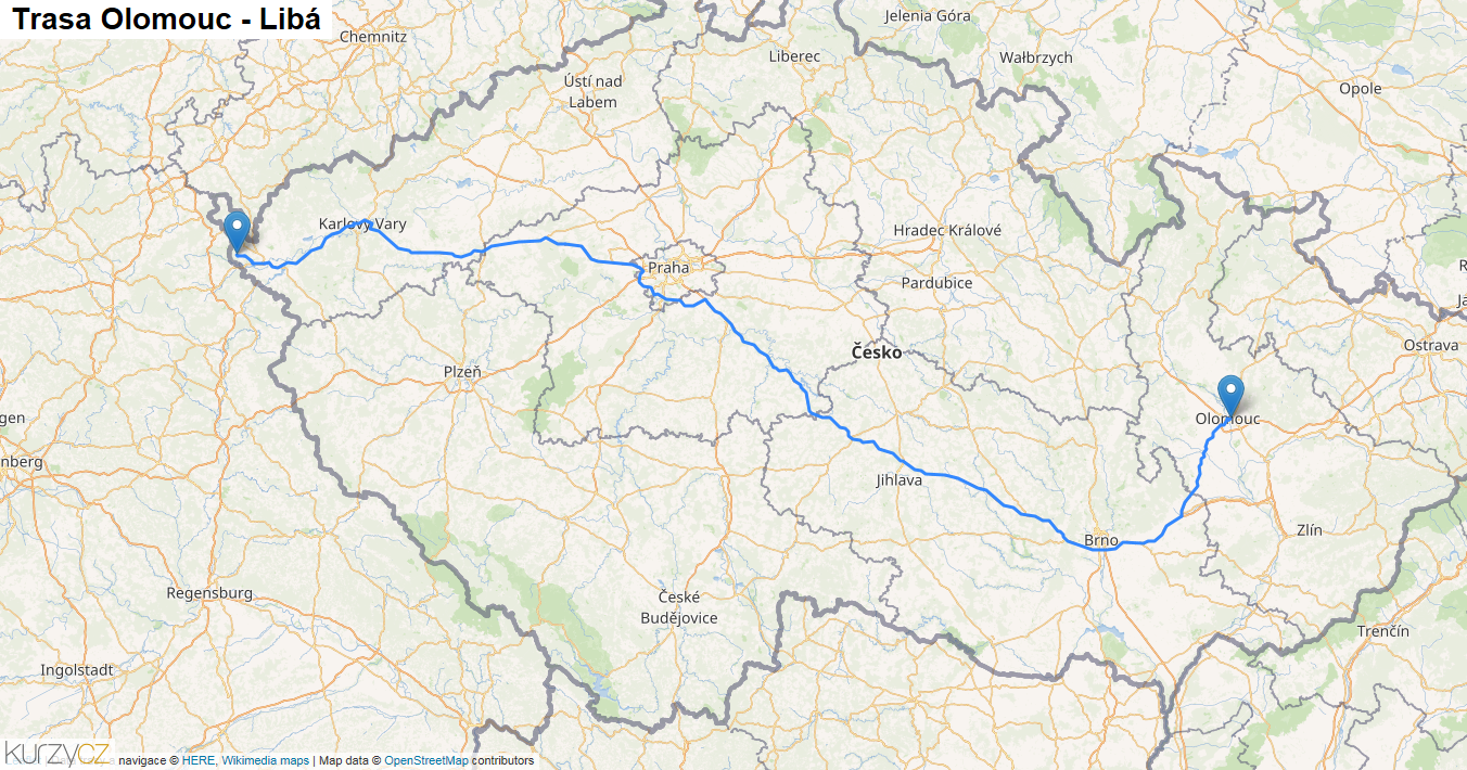 Olomouc-Libá, mapa trasy