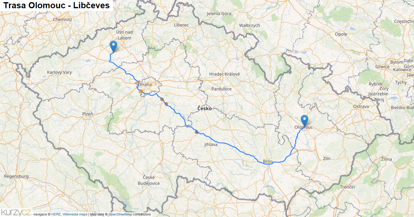Olomouc-Libčeves, mapa trasy