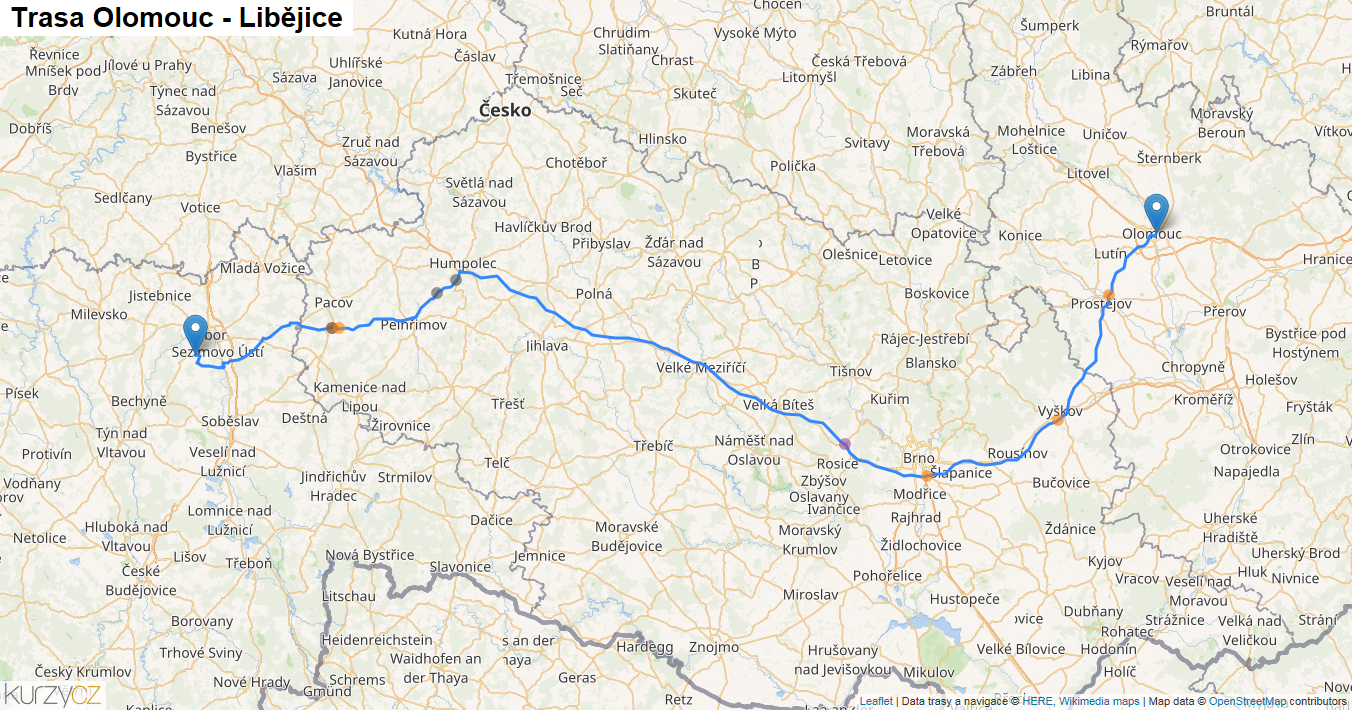 Olomouc-Libějice, mapa trasy