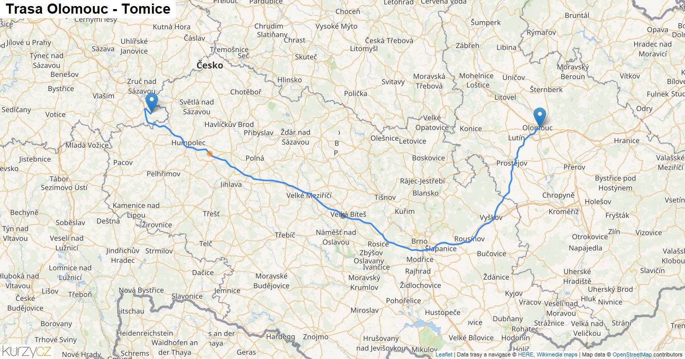 Olomouc-Tomice, mapa trasy