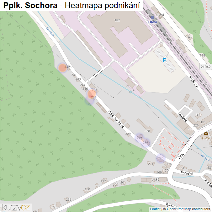 Mapa Pplk. Sochora - Firmy v ulici.