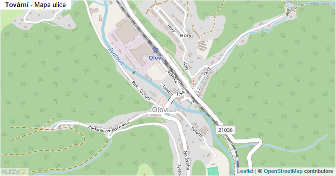 Tovární - mapa ulice