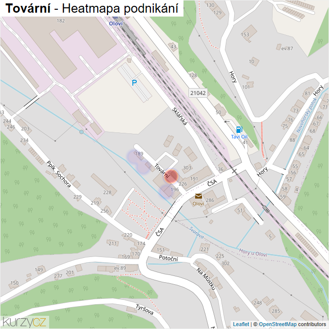 Mapa Tovární - Firmy v ulici.