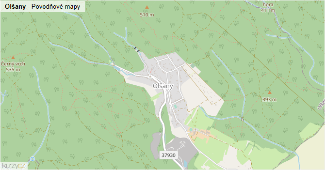 Olšany - záplavové mapy stoleté vody