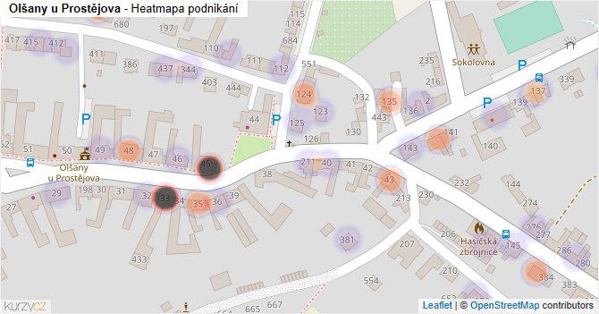 Olšany u Prostějova - mapa podnikání