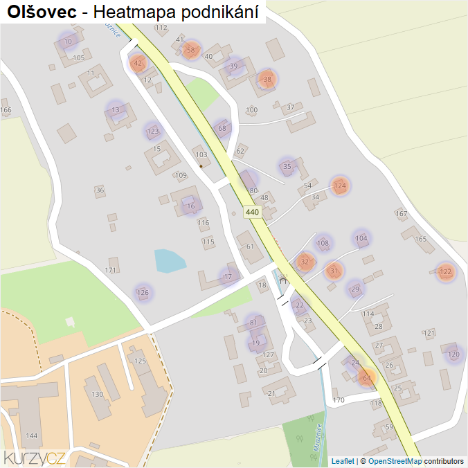 Mapa Olšovec - Firmy v části obce.