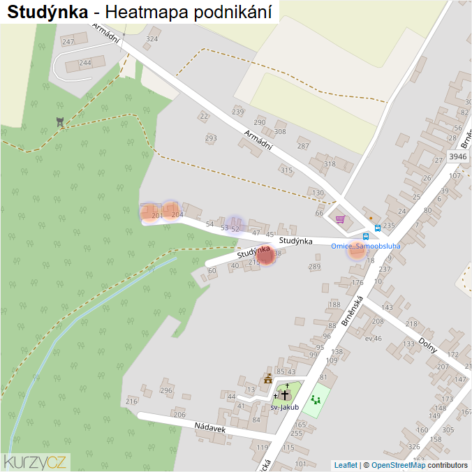 Mapa Studýnka - Firmy v ulici.