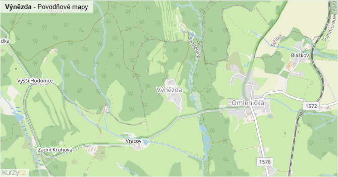 Výnězda - záplavové mapy stoleté vody