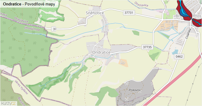 Ondratice - záplavové mapy stoleté vody