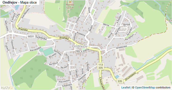 Ondřejov - mapa obce