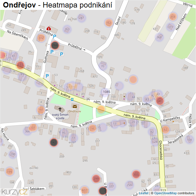 Mapa Ondřejov - Firmy v části obce.