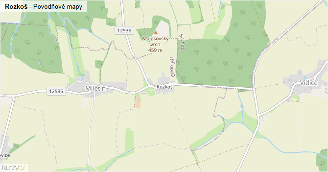 Rozkoš - záplavové mapy stoleté vody