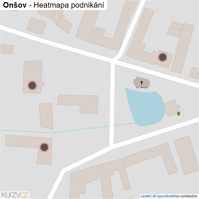 Mapa Onšov - Firmy v obci.