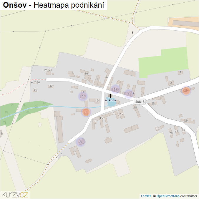 Mapa Onšov - Firmy v části obce.