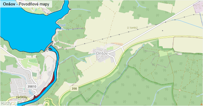 Onšov - záplavové mapy stoleté vody