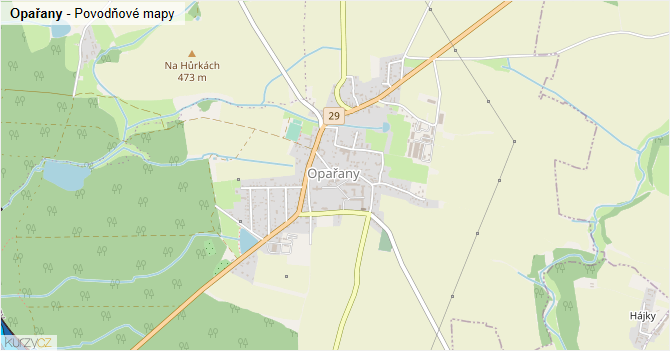 Opařany - záplavové mapy stoleté vody