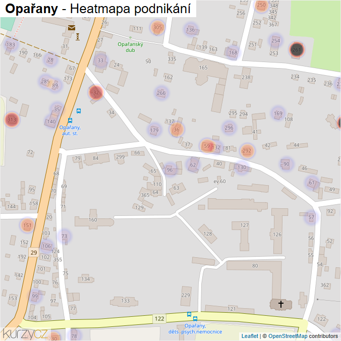 Mapa Opařany - Firmy v části obce.
