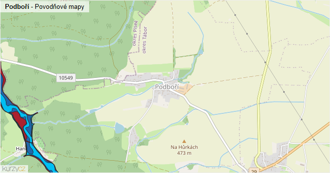 Podboří - záplavové mapy stoleté vody
