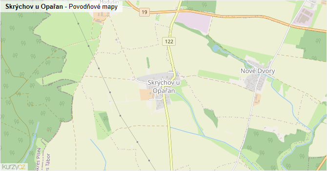 Skrýchov u Opařan - záplavové mapy stoleté vody